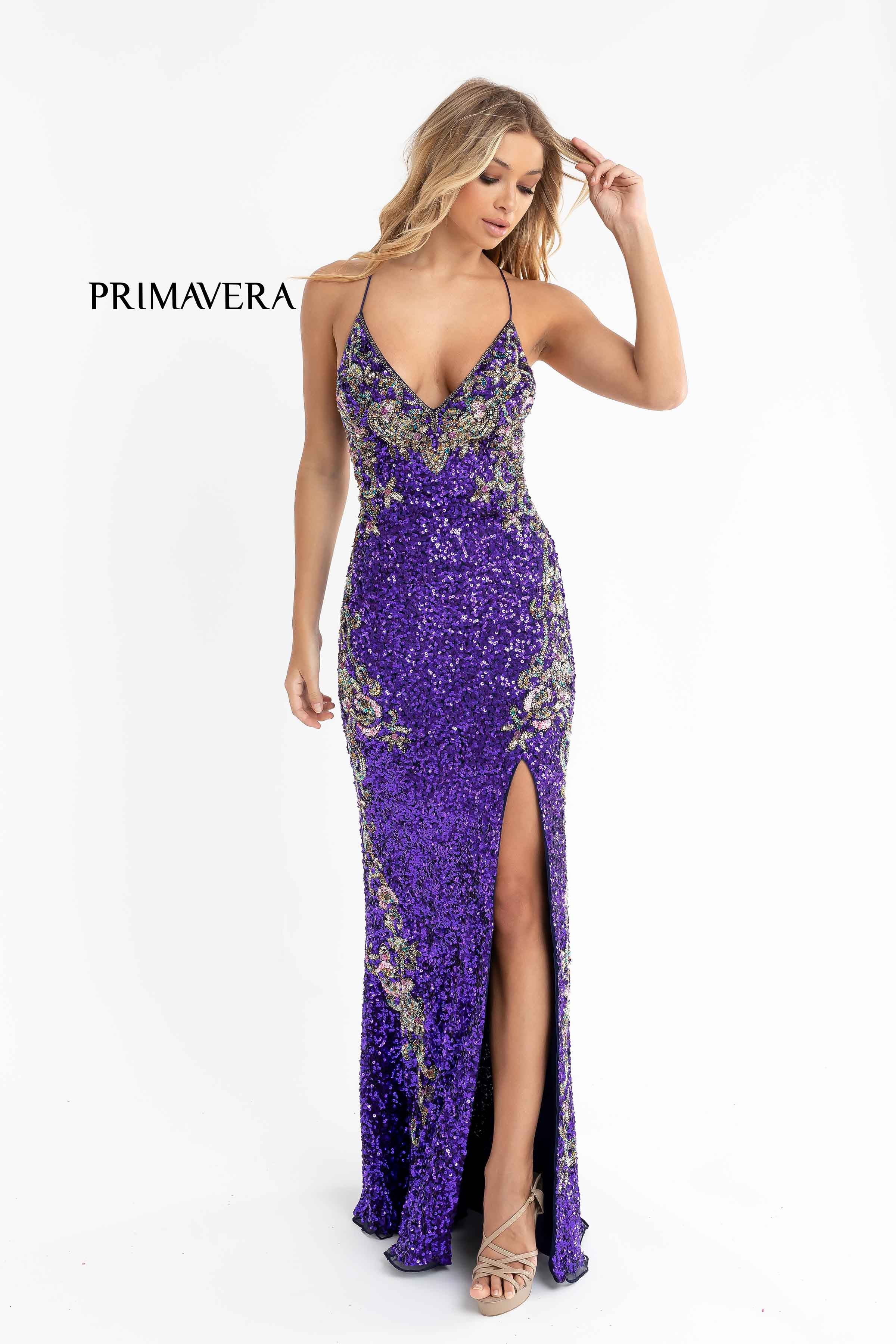 Plunging V-Neck Strappy Gown With Slit 01 By Primavera Couture -3211