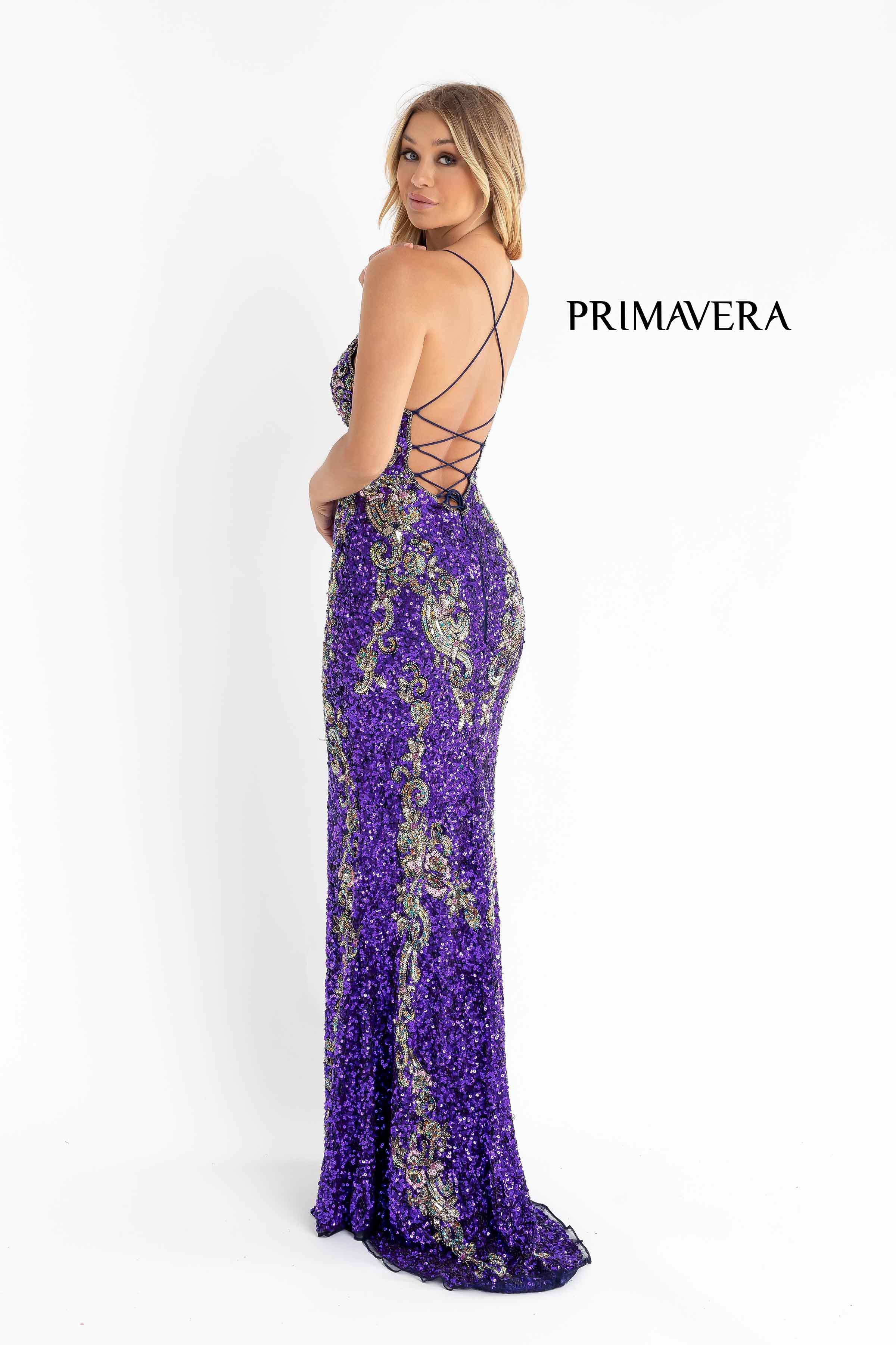 Plunging V-Neck Strappy Gown With Slit 01 By Primavera Couture -3211