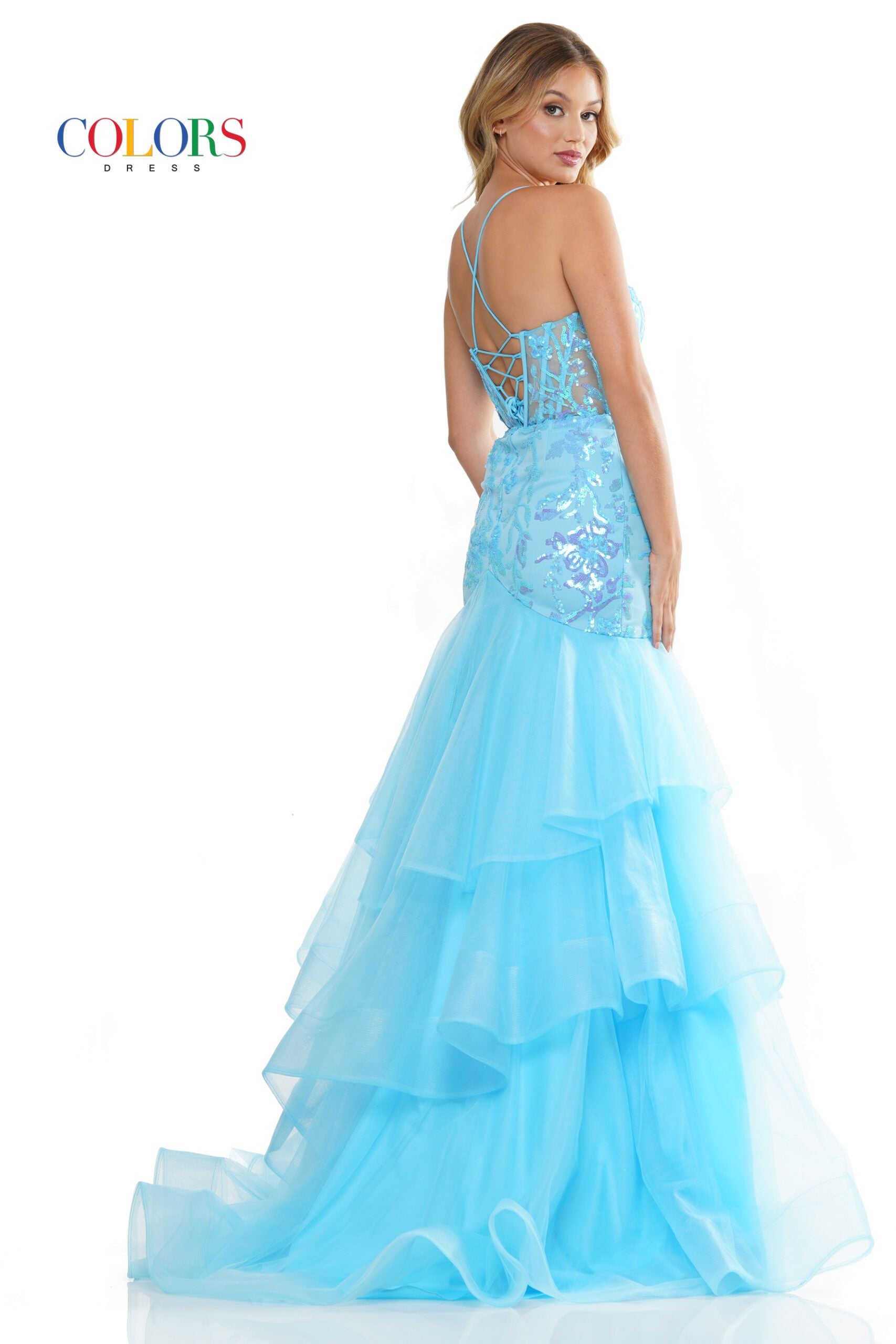 Colors Dress -3212 Deep Plunging Corset Mermaid Dress