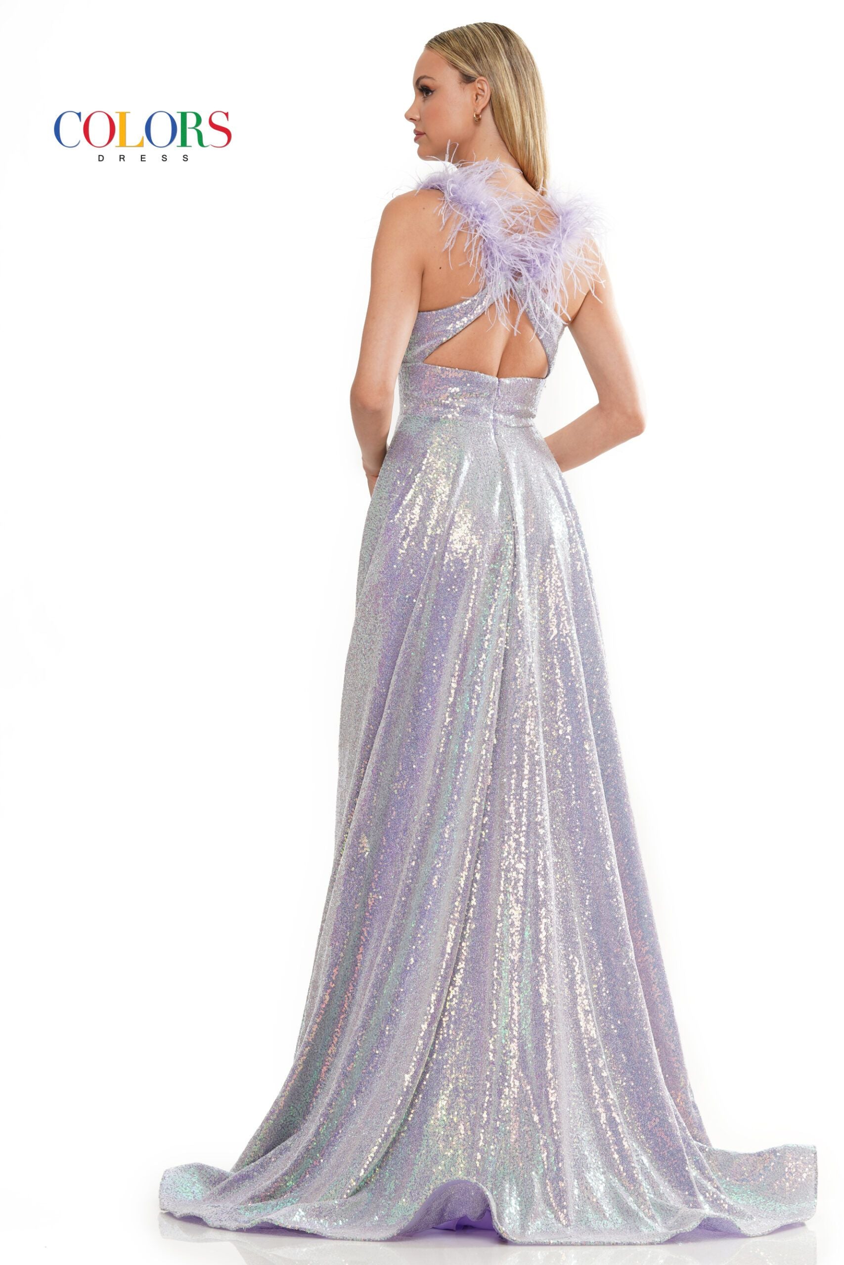 Colors Dress -3221 Feathers Strap Sequin Circular Dress