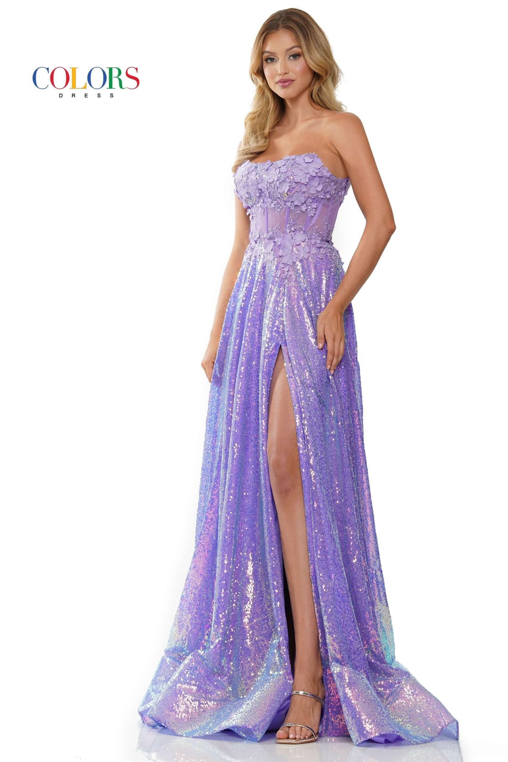 Colors Dress -3224 Strapless Applique Bodice Circular Dress