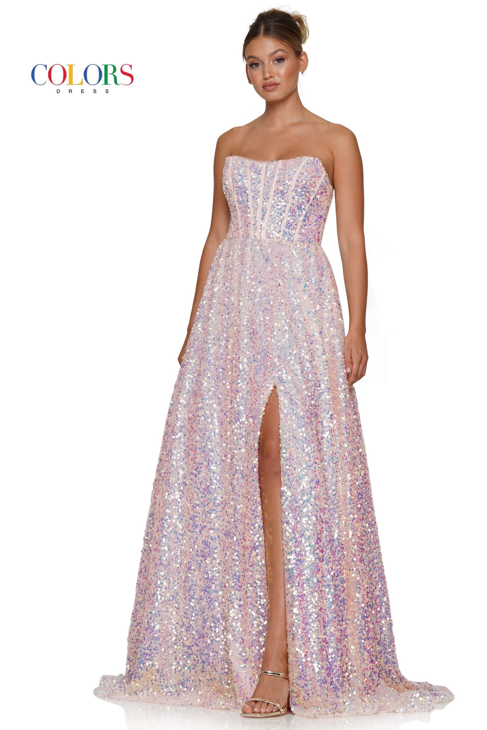 Colors Dress -3229 Strapless Straight Across Sequin Ballgown