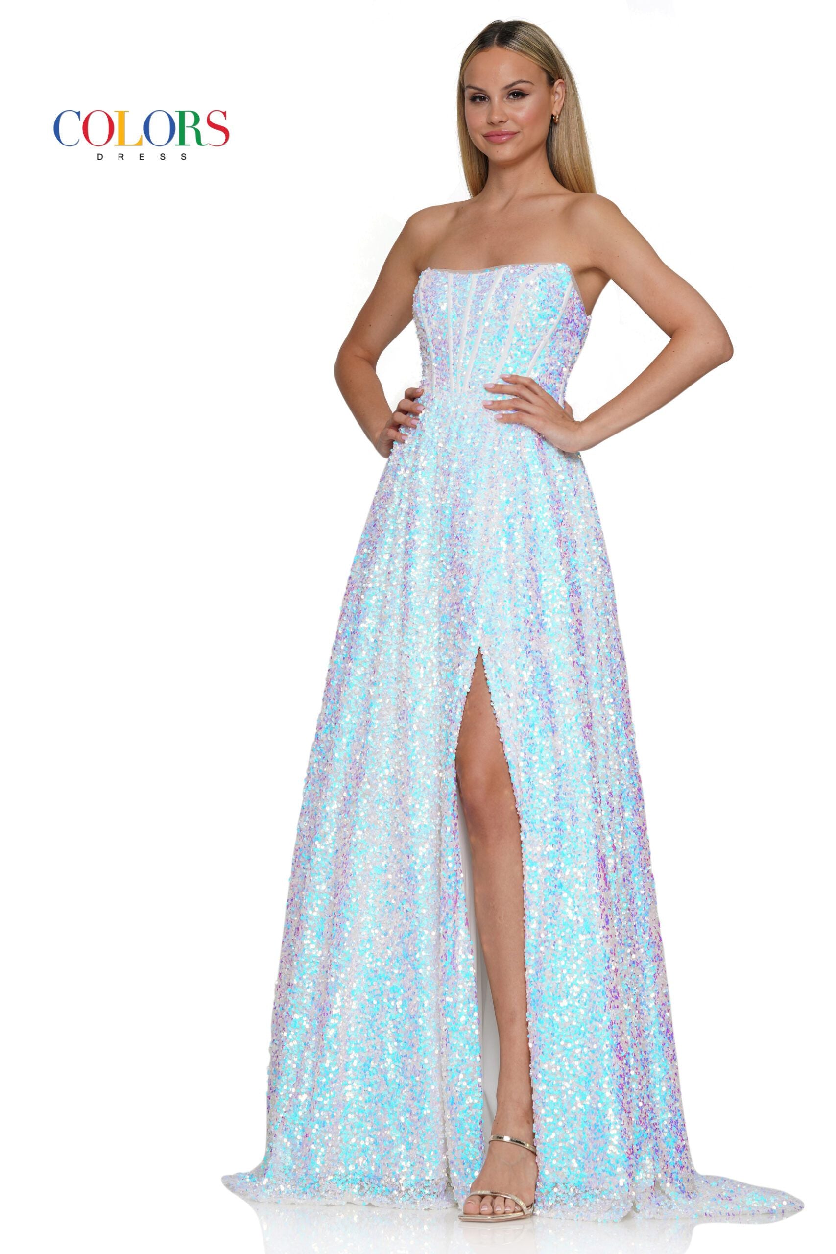 Colors Dress -3229 Strapless Straight Across Sequin Ballgown