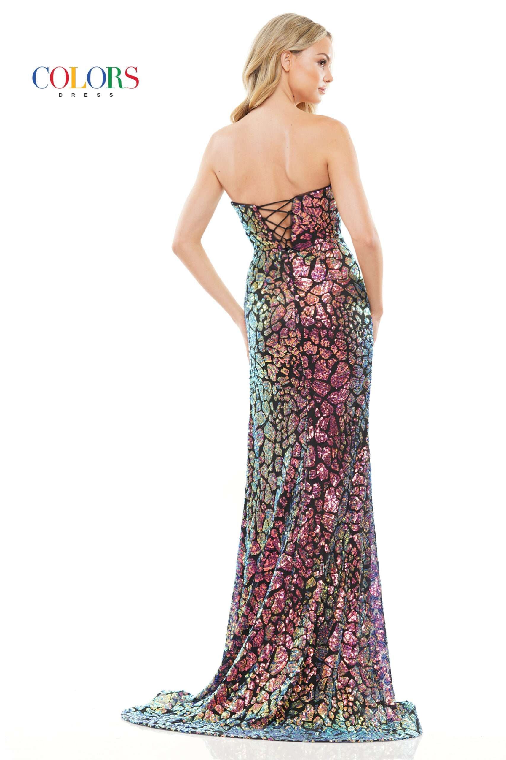 Colors Dress -3259 Strapless Scoop Neck Sequin Dress