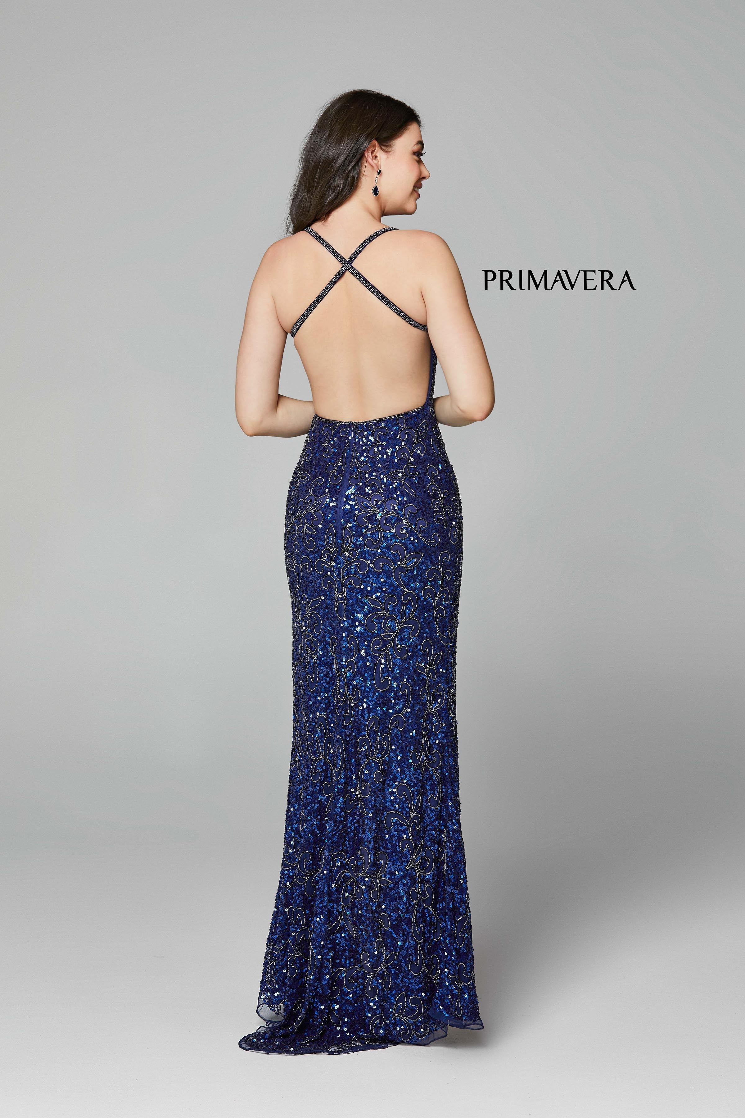 Full Sequin Beaded Dress With V Neckline 02 By Primavera Couture -3295