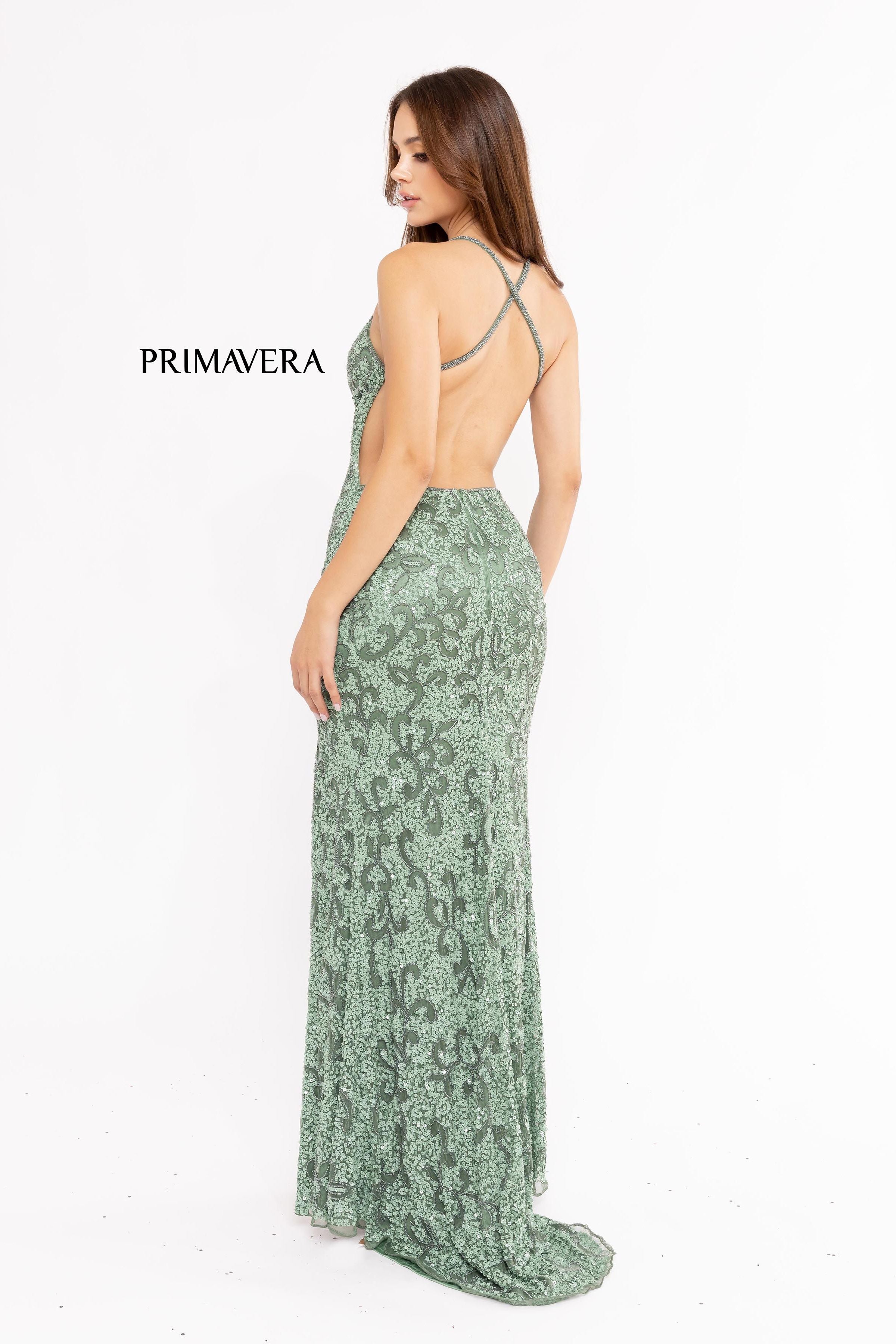 Full Sequin Beaded Dress With V Neckline 02 By Primavera Couture -3295