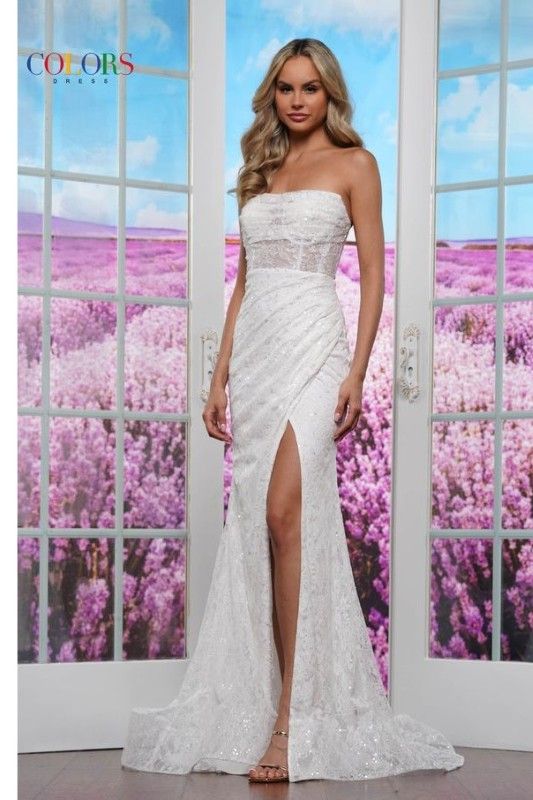 Colors Dress -3415 Strapless Glitter Draped Prom Sheath Dress