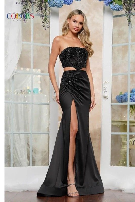 Colors Dress -3426 Strapless Beaded Bodice Ruched Sheath Dress