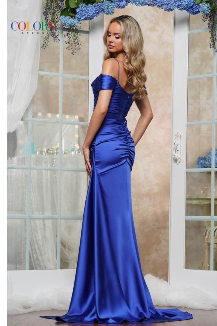 Colors Dress -3430 Fitted Off Shoulder Ruched Sheath Dress