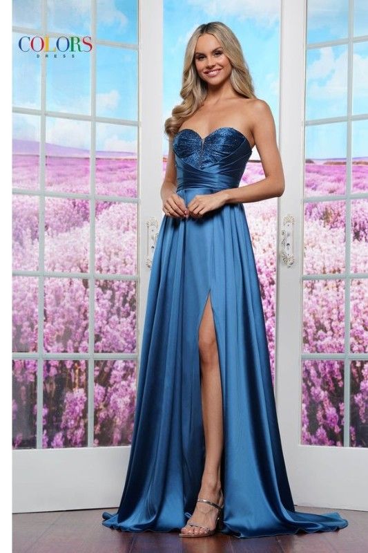 Colors Dress -3433 Strapless Satin A-Line Dress