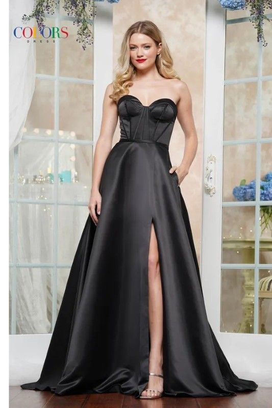 Colors Dress -3434 Sweetheart Satin Corset Bodice A-Line Dress