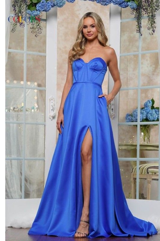 Colors Dress -3434 Sweetheart Satin Corset Bodice A-Line Dress