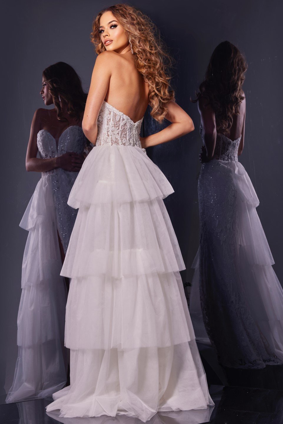 Jovani -34390 Sweetheart Neck Embroidered Layered Tulle Dress