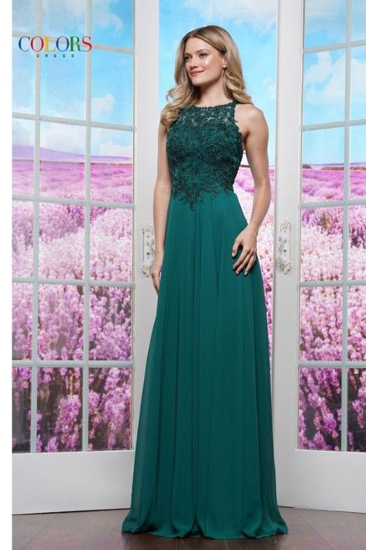 Colors Dress -3440 Lace Applique Bodice A-Line Dress