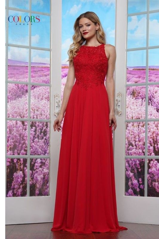 Colors Dress -3440 Lace Applique Bodice A-Line Dress