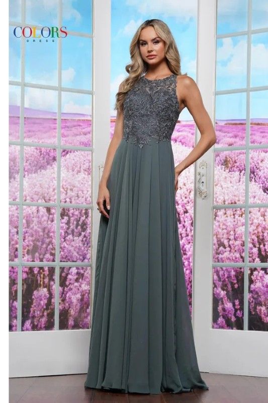 Colors Dress -3440 Lace Applique Bodice A-Line Dress