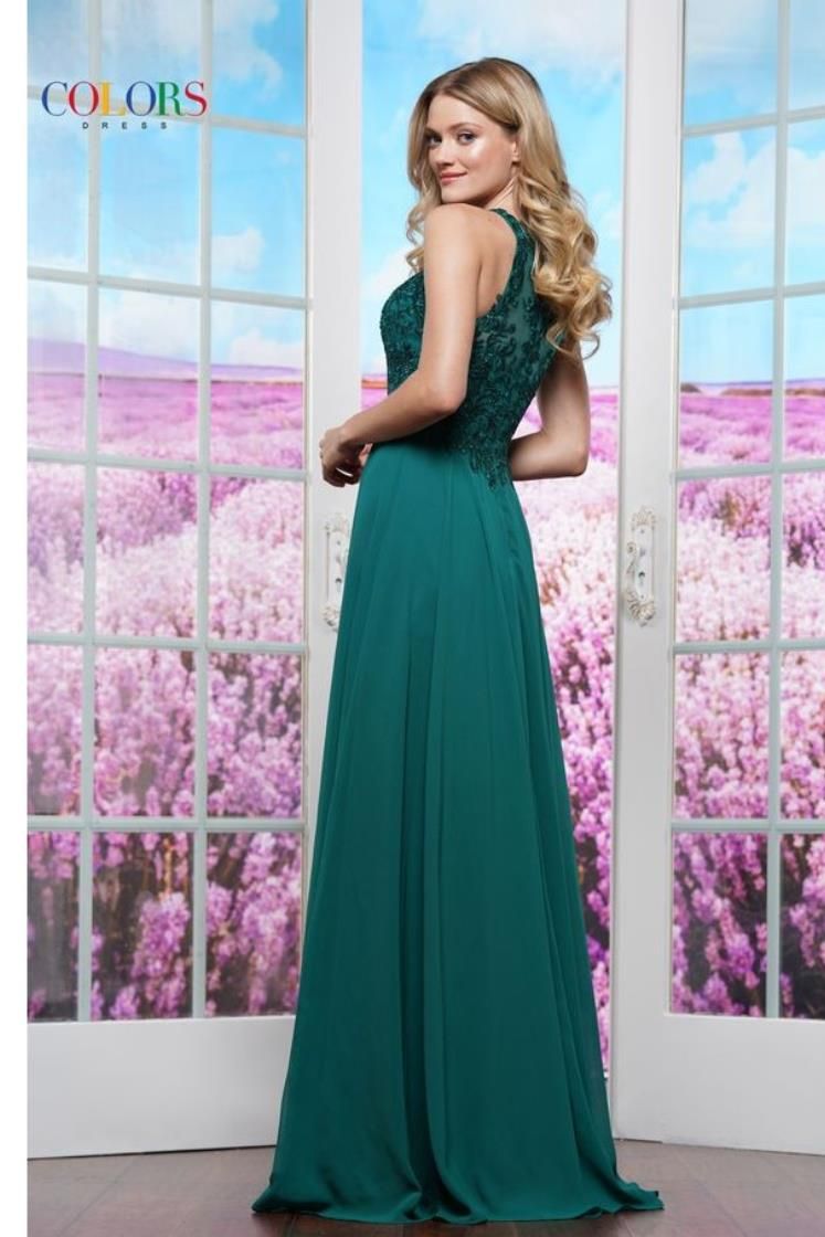 Colors Dress -3440 Lace Applique Bodice A-Line Dress