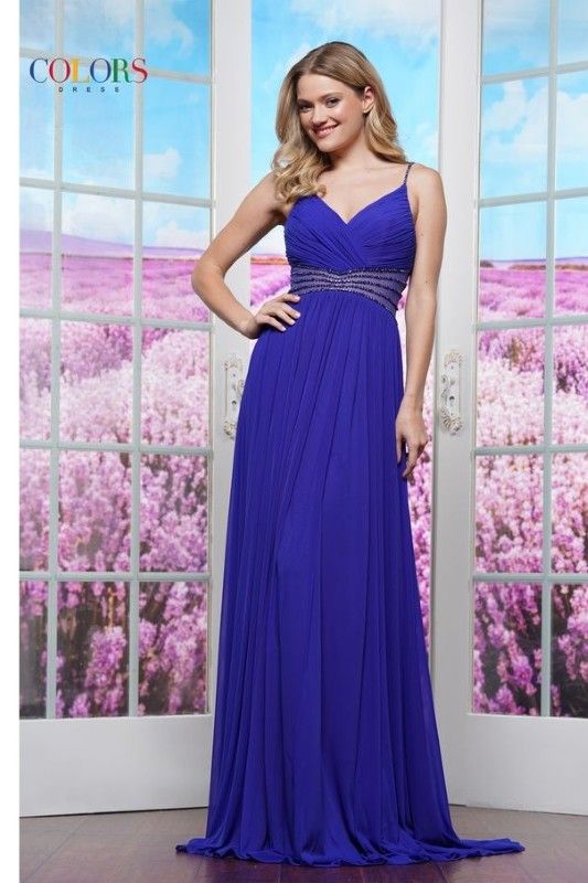 Colors Dress -3441 Ruched Bodice Mesh A-Line Dress