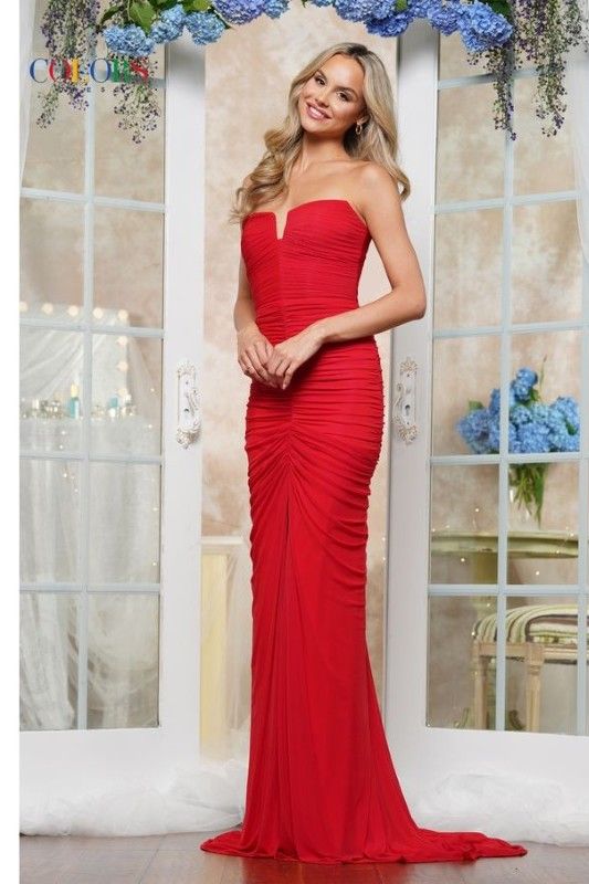 Colors Dress -3444 Strapless Ruched Prom Sheath Dress