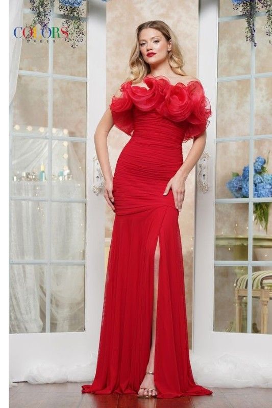 Colors Dress -3445 Strapless Ruffled Prom Sheath Dress