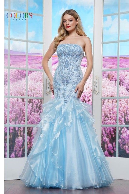 Colors Dress -3466 Beaded Bodice Organza Ruffled Mermaid Dress