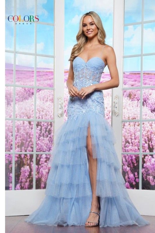 Colors Dress -3471 Corset Bodice Ruffled Mermaid Dress