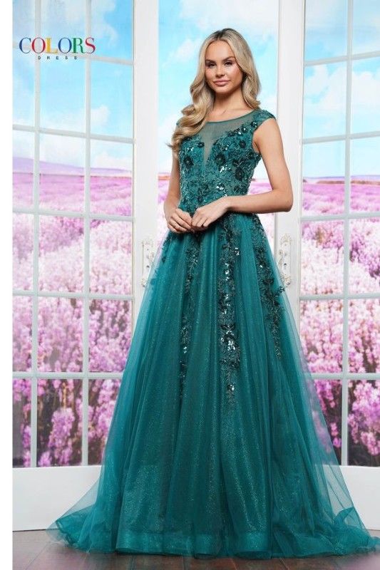 Colors Dress -3472 Embellished Sequin Laced A-Line Dress