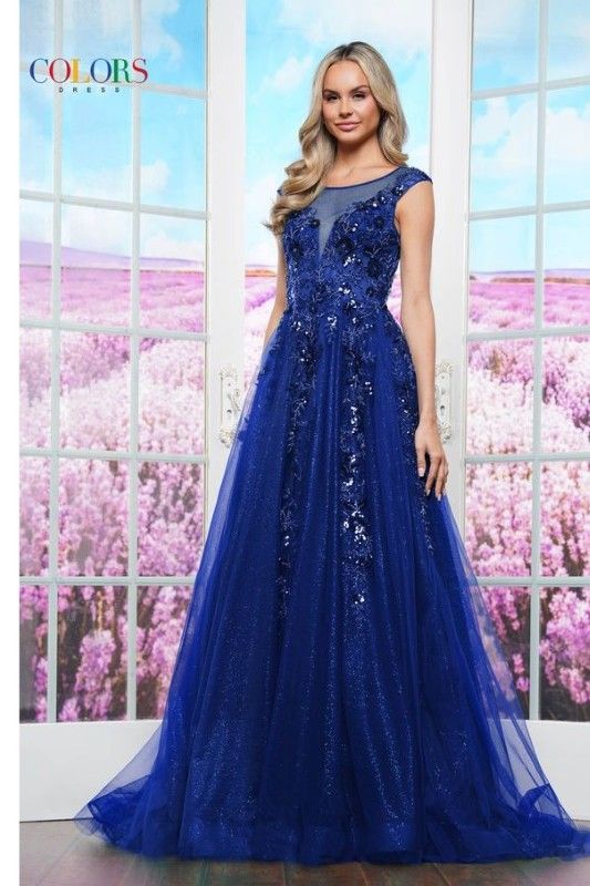 Colors Dress -3472 Embellished Sequin Laced A-Line Dress