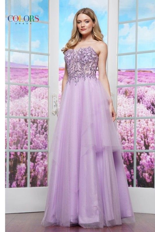 Colors Dress -3475 Beaded Bodice Strapless Tulle A-Line Dress