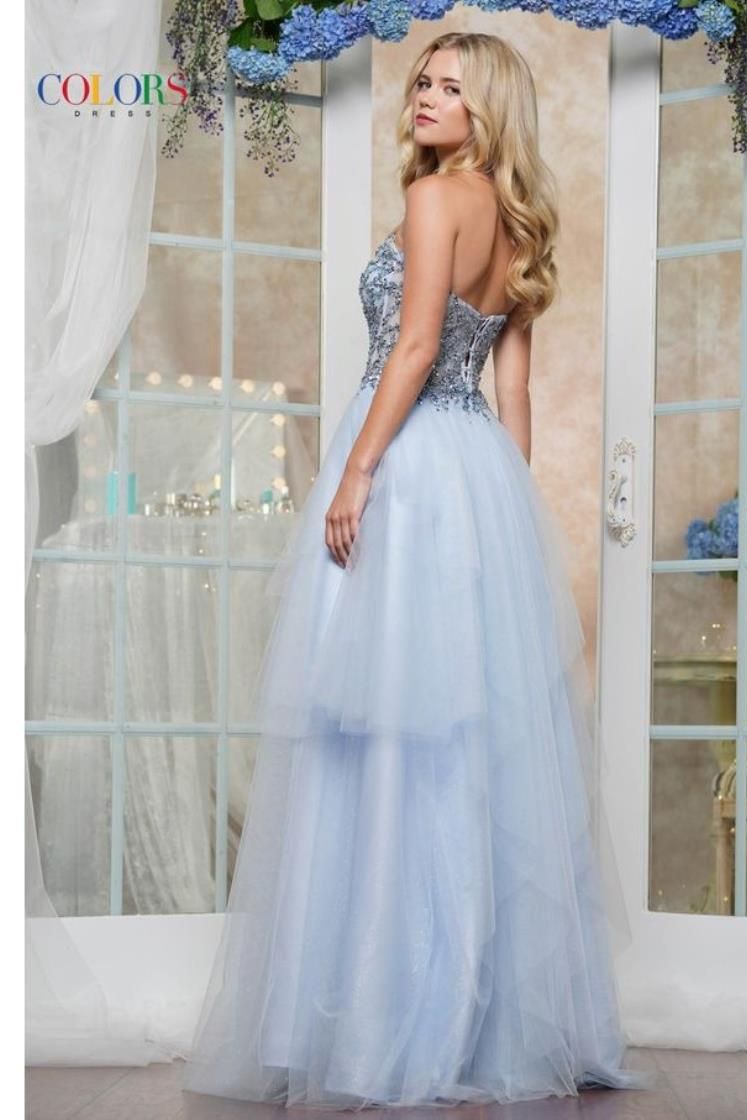 Colors Dress -3475 Beaded Bodice Strapless Tulle A-Line Dress