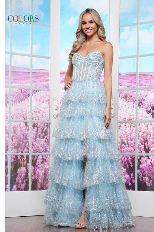 Colors Dress -3477 Strapless Corset Bodice Layered Ball Gown