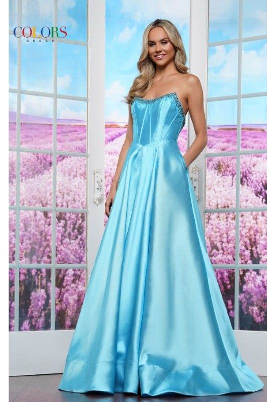 Colors Dress -3478 Strapless Corset Bodice Mikado Ball Gown