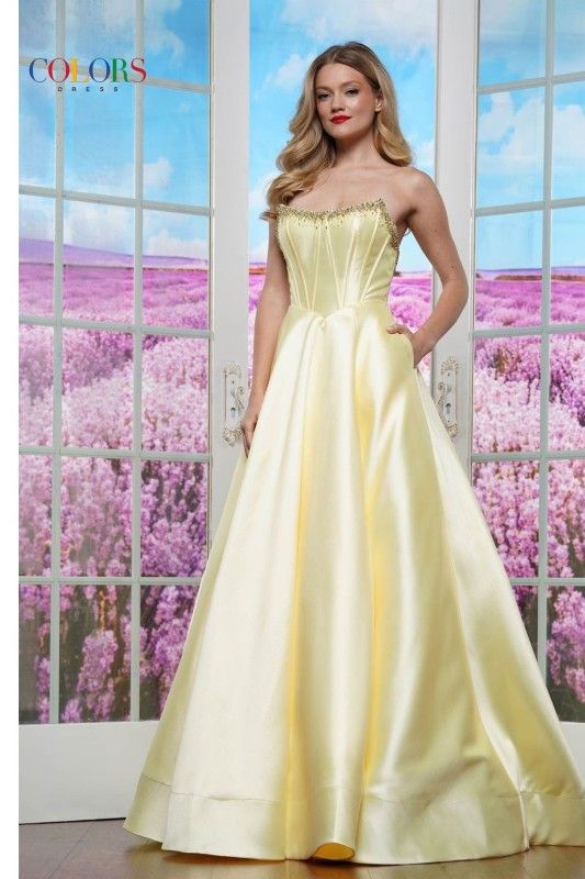 Colors Dress -3478 Strapless Corset Bodice Mikado Ball Gown