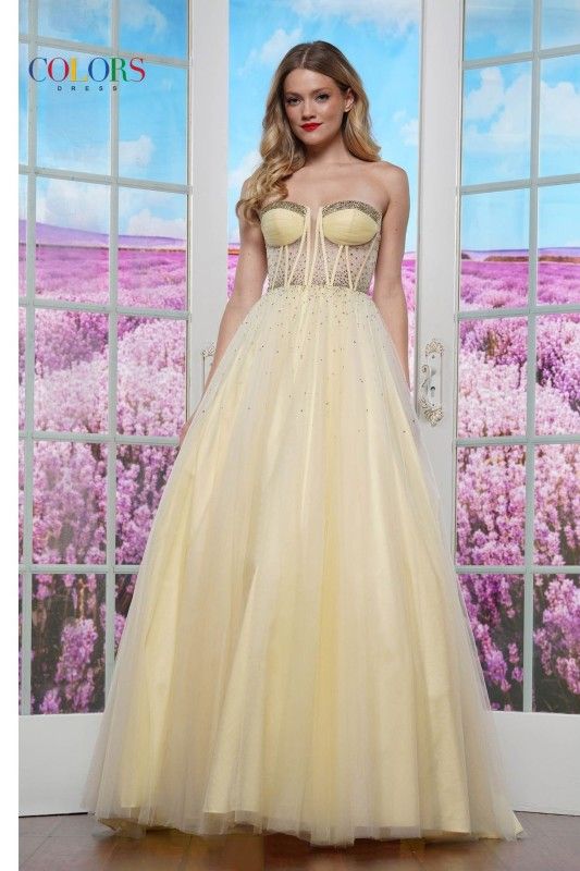 Colors Dress -3480 Strapless Corset Bodice Tulle Ball Gown