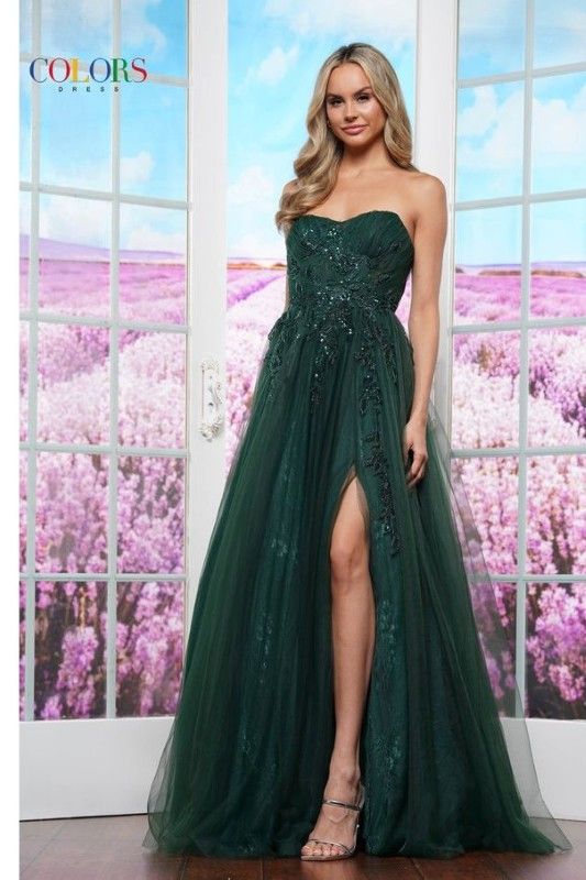 Colors Dress -3484 Lace Applique Strapless Ball Gown