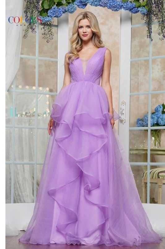 Colors Dress -3490 Crinkled Organza Ruffle Ball Gown