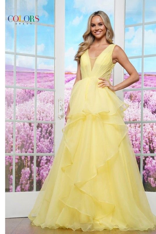 Colors Dress -3490 Crinkled Organza Ruffle Ball Gown