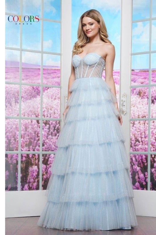 Colors Dress -3491 Sweetheart Ruffle Glitter Ball Gown