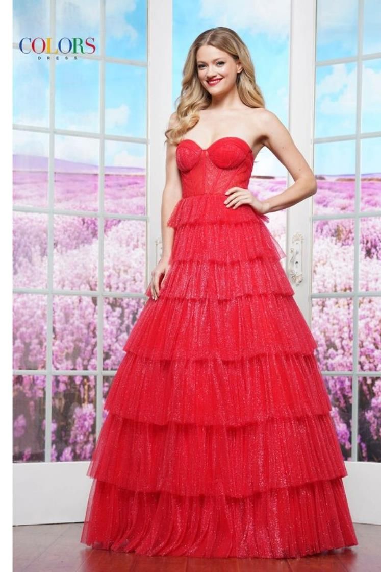 Colors Dress -3491 Sweetheart Ruffle Glitter Ball Gown