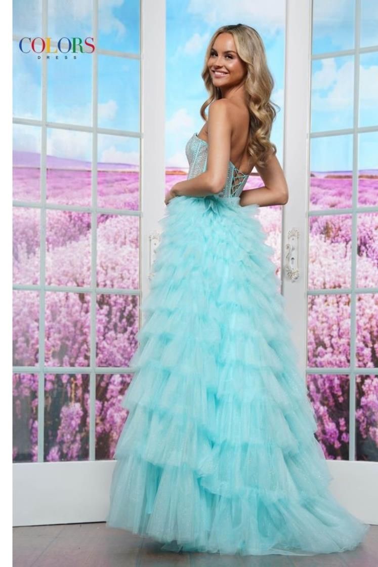 Colors Dress -3492 Corset Bodice Ruffle Glitter Ball Gown