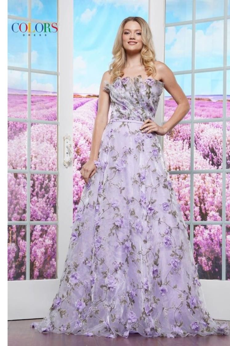 Colors Dress -3502 Draped Bodice Floral A-Line Dress