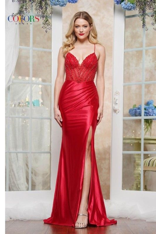 Colors Dress -3510 Corset Bodice Fitted Ruched Sheath Dress