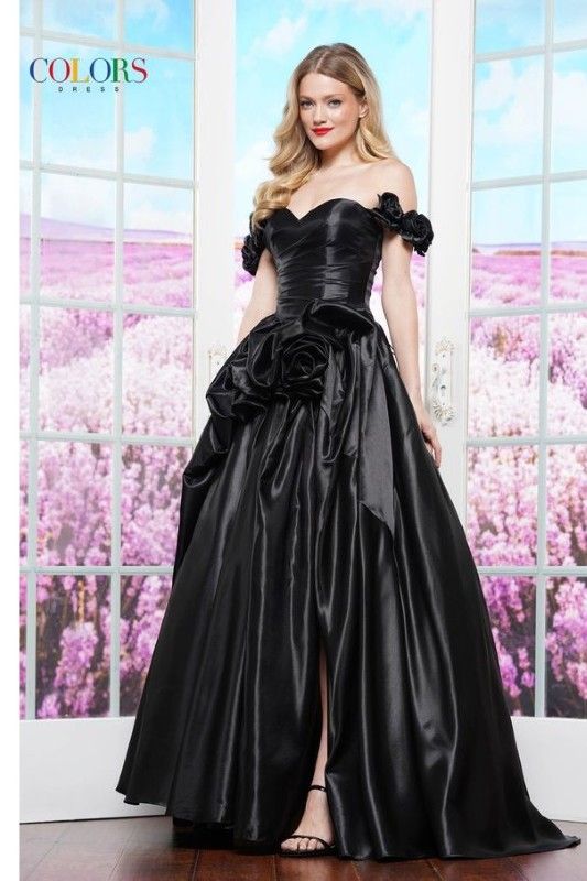 Colors Dress -3521 Off Shoulder Embellished Satin Ball Gown