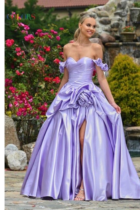 Colors Dress -3521 Off Shoulder Embellished Satin Ball Gown