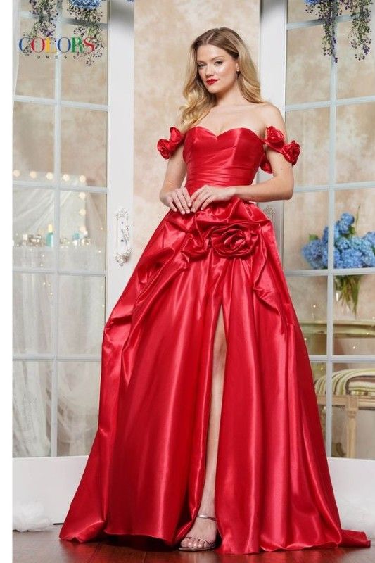 Colors Dress -3521 Off Shoulder Embellished Satin Ball Gown