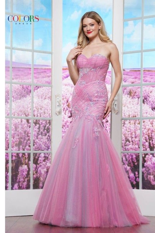 Colors Dress -3529 Strapless Applique Sequin Trumpet Dress