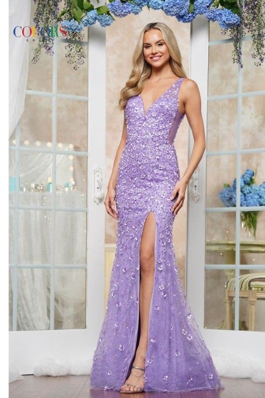 Colors Dress -3538 V-Neck Sequin Sheath Dress