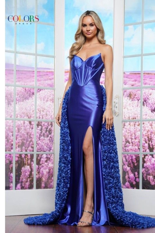 Colors Dress -3543 Corset Bodice Fitted Dress With Overskirt