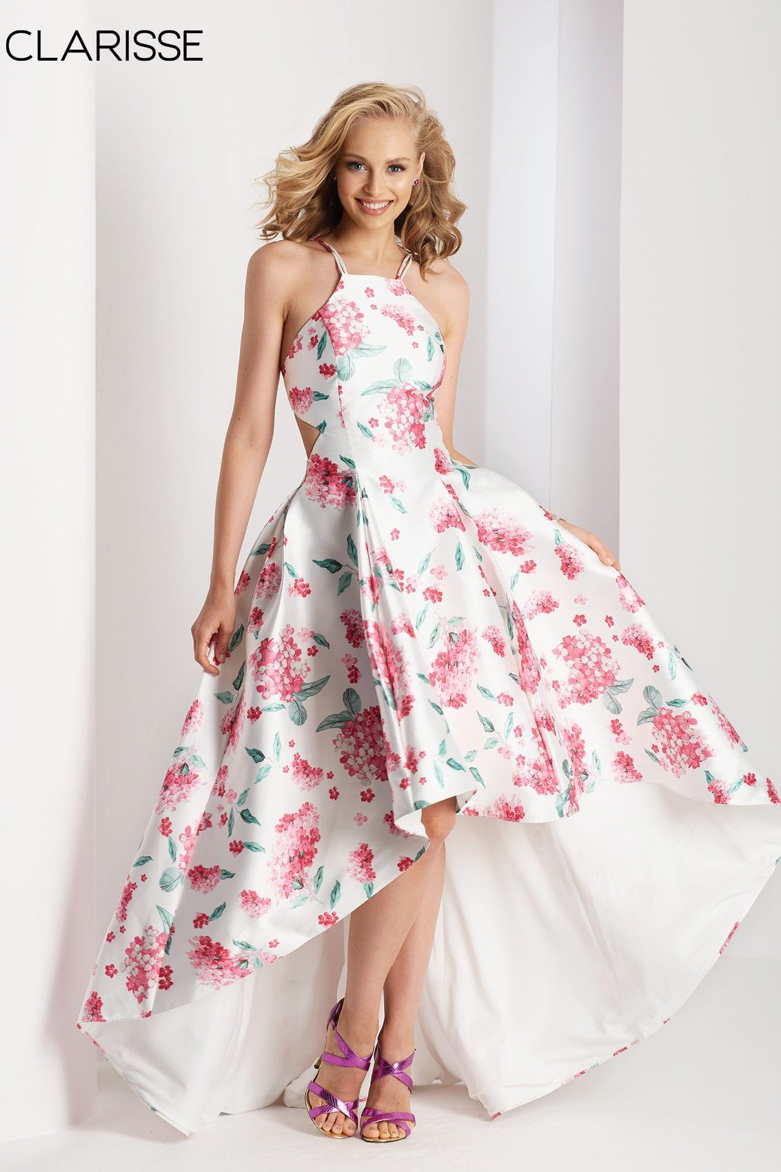 Clarisse -3564 Floral High Low Halter Prom Dress