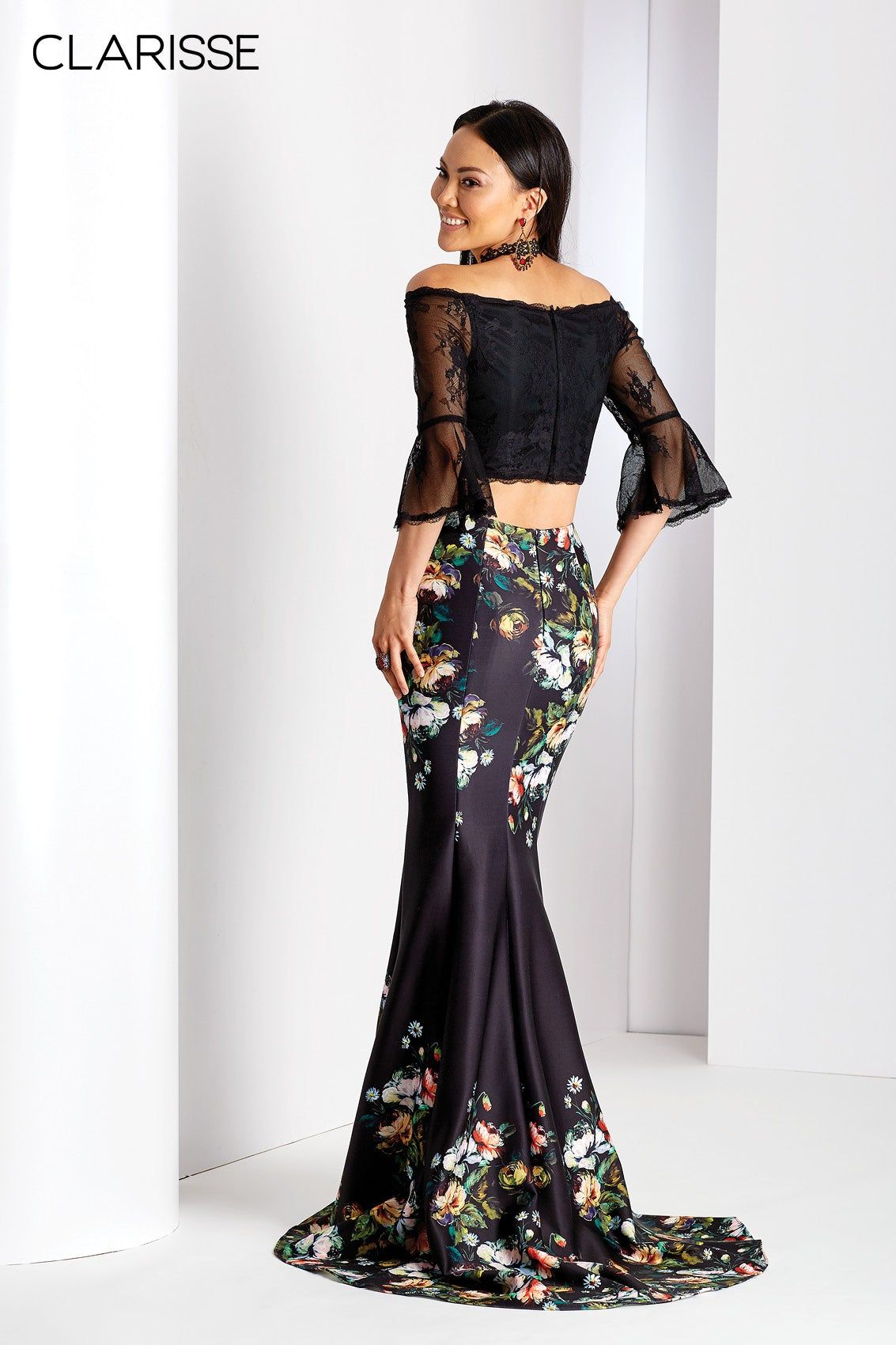 Clarisse -3566 Floral Bell Sleeves Prom Dress